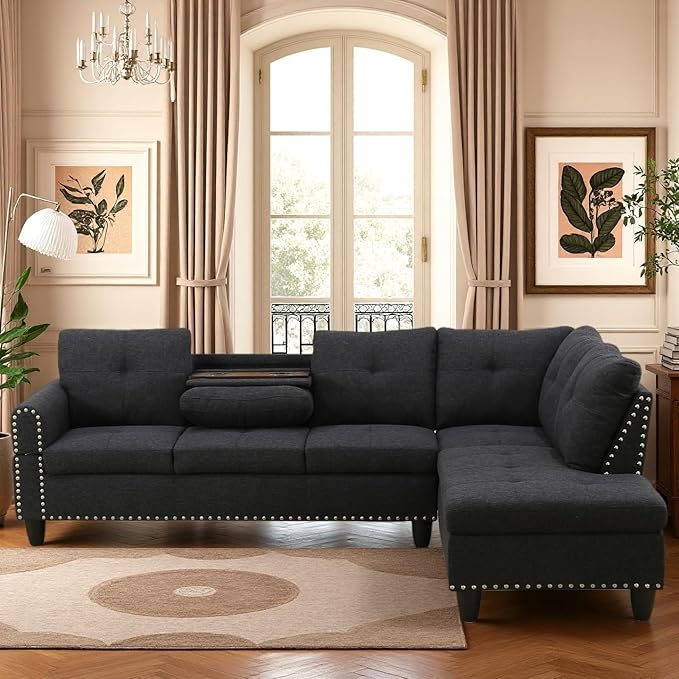 L Shaped Couch Modular Sectional Sofa with Chaise Modern Modular Sofas Furniture Sofa Couches for Living Room/Apartment/Office/Bedroom Black Grey
