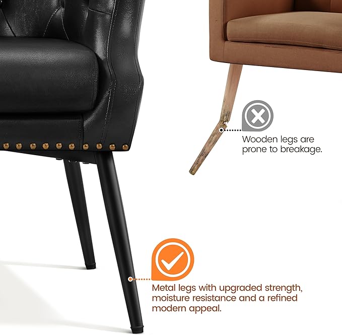 Yaheetech Modern Accent Chair Faux Leather Retro Armchair Upholstered Barrel Chair with Metal Leg and Comfy Seat Cushion for Living Room Bedroom Black Set of 2