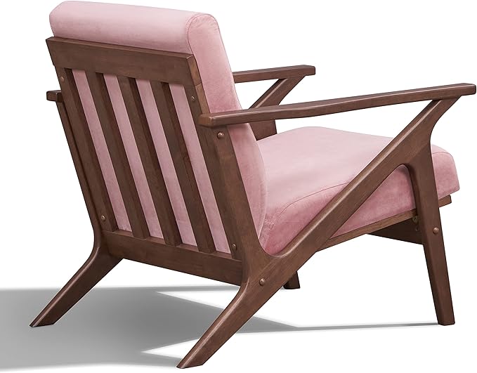 Zola Mid Century Modern Accent Chair Arm Chair: The Perfect Reading Living Room and Bedroom Chairs for Modern Home Furniture Use! Solid Wood Frame Blush Velvet/Walnut