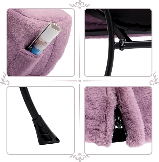 HollyHOME Lazy Chair with Foldable Ottoman Accent Comfy Lounge Armchair and Folding Footrest Stool Leisure Sofa Reading Chair and Footstool for Living Room Bedroom DormFaux Fur Purple