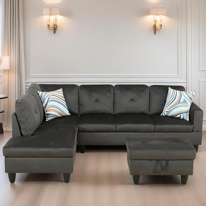 FONTOI L Shaped Sectional Couch Sofa Modern Couches for Living Room Comfy 4 Seat Modular Sectional Sofa with Ottoman Storage for Bedroom Apartment Coffee