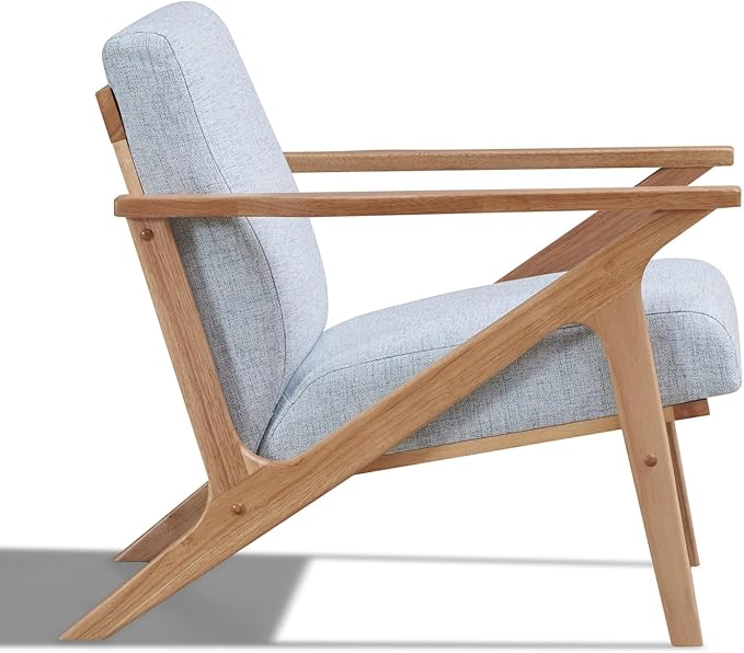Zola Mid Century Modern Accent Chair Arm Chair Living Room Furniture Oak/Light Blue