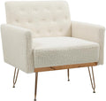 White Accent Chair for Living RoomBedroom | Mid Century Modern Armchair with Leg and Tufted Back Teddy Comfy Small Single Reading Chair (White)