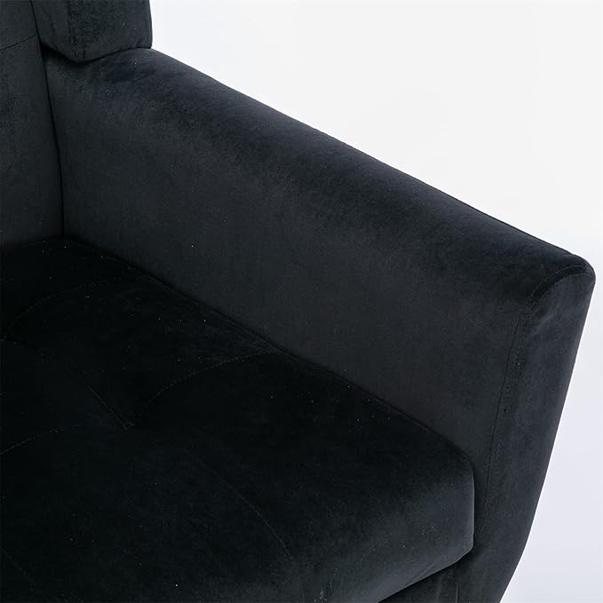 SSLine Velvet Accent Arm ChairMid-Century Modern Upholstered Wingback Single Sofa Armchair Club Chair with Solid Wood Legs Thick Cushion for BedroomReadingLiving Room Chair (Black)