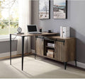 Zakwani 48 L-Shaped Writing Desk - Gray Oak &amp Black Finish (Versatile Home Office Desk - Sliding Barn Door Storage