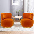 TTK Swivel Barrel Chairs for Living Room Set of 2 360 Degree Comfy Modern Round Chair Velvet Gold Accent Upholstered Armchair Arm Chair Sherpa for Bedroom Club Office Nursery Silla para Sala(Orange)