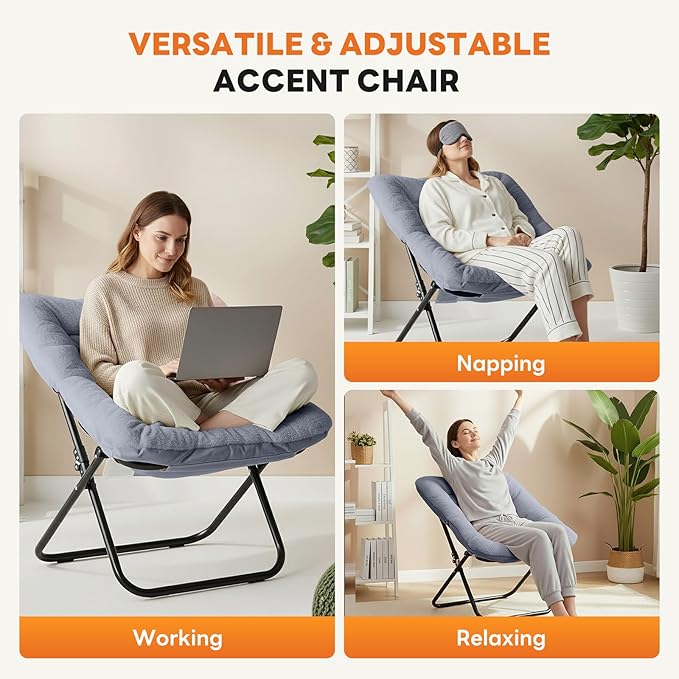 Sweetcrispy Comfy Chair for Adults Foldable Living Room Chair Soft Faux Fur Lounge for Bedroom Dorm Rooms Comfortable Reading Chair for Teens X-Large