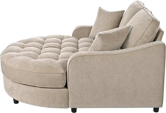 55 Oversized Chaise Lounge Indoor Chenille Upholstered Cozy Lounger Sofa Bed Sleeper Couch Daybed  Extra Wide Deep Seat Padded Sofabed with 9 Thicked Cushions and Throw Pillows for Living Room