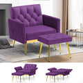 Velvet Accent Chair w/Adjustable Armrests and Backrests Tufted Single Sofa with Ottoman Upholstered Reading Chiar for Living Room Apartment Bedroom Purple