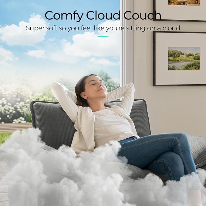 LINSY HOME 157'' Modular Sectional Sofa Grey Couch Corduroy Cloud Couches for Living Room U Shaped Couch with Movable Ottoman Modern Cloud Sectional Sofas for Bedroom and Apartment Grey