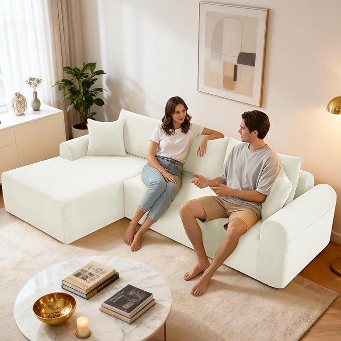 103 Cloud Modular Sectional Couch for Living RoomModern L-Shape Sofa Couch with Chaise Upholstered Modular Sectional Sofa with Deep SeatNo Assembly Required(Beige Left Facing Chaise)