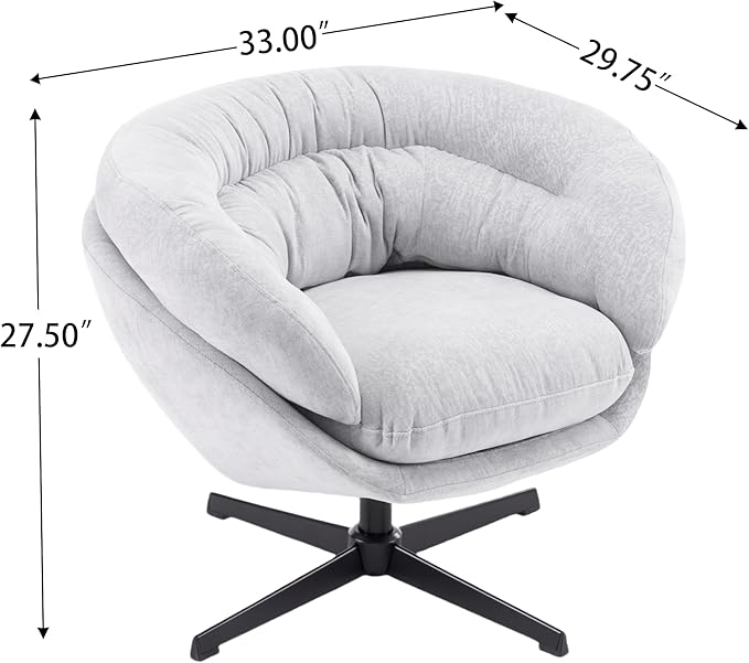 Modern Chenille Office Chair 360° Swivel Club Chair/Accent Chair with Removable Cushion Round Office Chair Black Metal Base Cotton Material Living Room Bedroom Reading Corner (Gray)