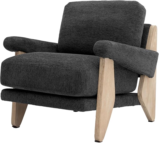 2 Pcs Accent Chair Mid Century Modern Chenille Armchair Solid Wood Frame Lounge Upholstered Armchair Reading Chair Sturdy Base For Living RoomBedroomOfficeComfy Guest Waiting Room ChairsGrey
