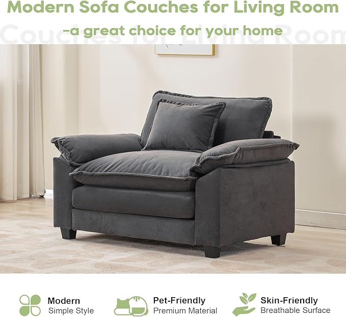53 Comfy Cloud Sofa Couch with Throw Pillows Upholstered Deep Seat Cozy Sofa Chair Modern Single Seat Modular Sectional Sofa for Living Room