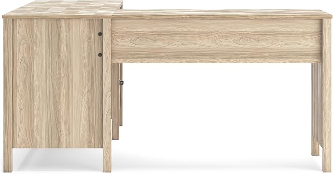 Signature Design by Ashley Battelle Casual L-Shaped Chevron Pattern 60 Home Office Desk with Return Drawer and Cabinet Light Brown