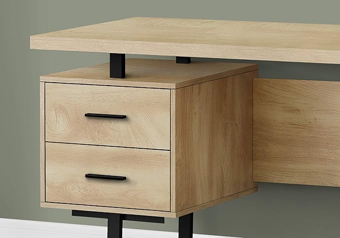 Computer Desk Home Office Laptop Left Right Set up Storage Drawers 60 l Work Natural Laminate Black Metal Contemporary Modern