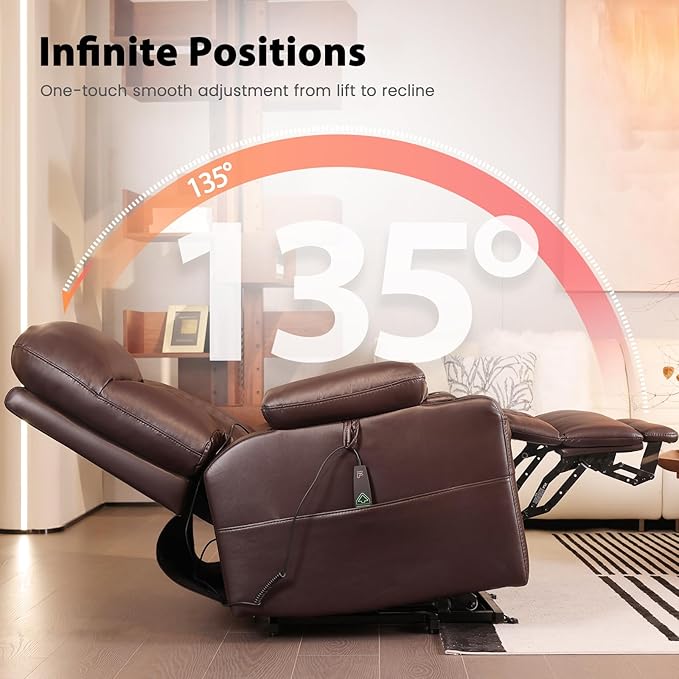 EONIX Wide Single Motor Power Lift Recliner Chair for Elderly 400lbs Heavy Duty Oversized Lift Chair with Heat and Massage Lift Recliner Chair Dark Brown