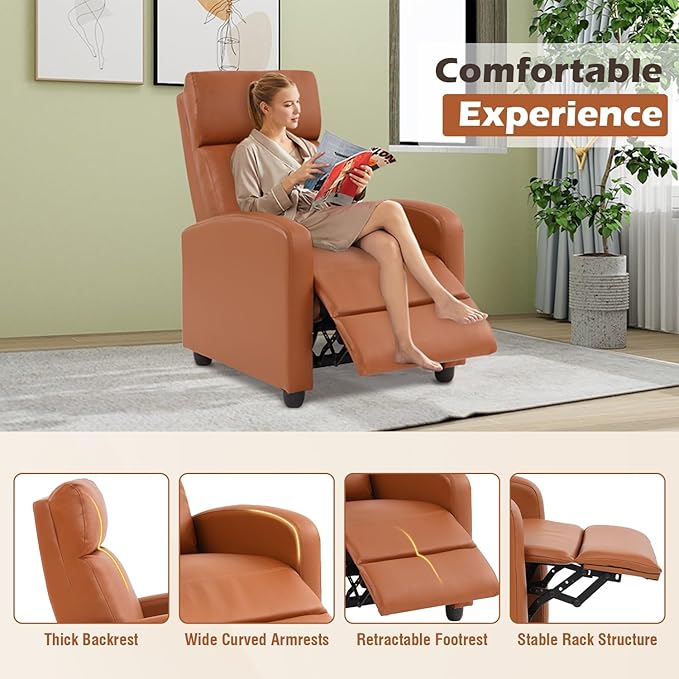 BestMassage | Recliner Chair | No Massage Function | Pu Tan | with Lumbar Support Adjustable Push Back Wide Armrests Footrest &amp Padded Seat | Easy Assembly | for Living Room Home Theatre