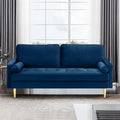 67 Modern Velvet Loveseat Sofa Couch Mid-Century Tufted Upholstered Small Love Seat Couch with 2 Pillows &amp 4 Golden Legs 2-Seats Couches for Compact Space Living Room Apartment (Navy)