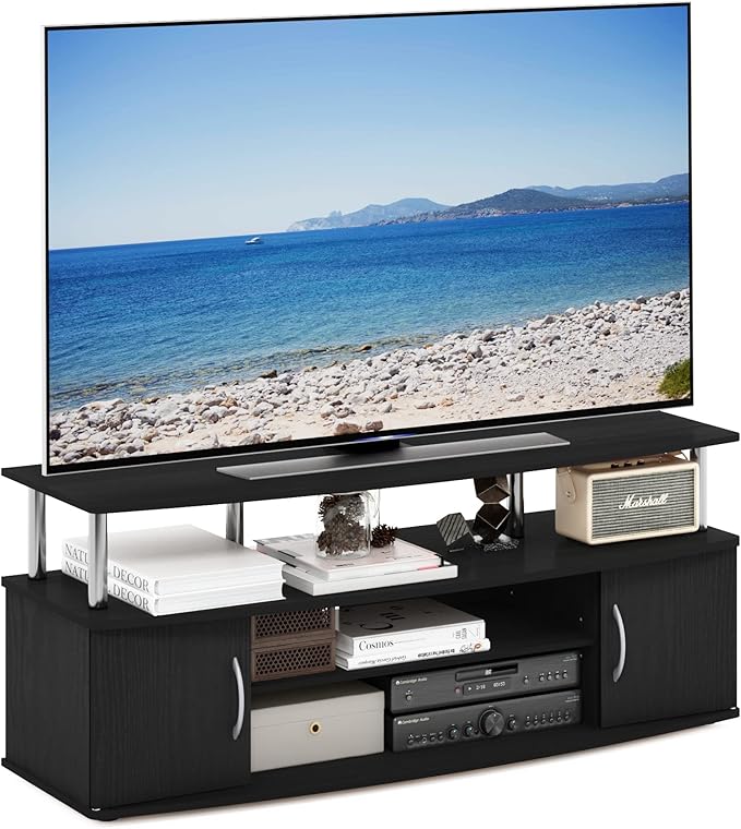 Furinno JAYA Large Entertainment Stand for TV Up to 55 Inch Americano/Chrome