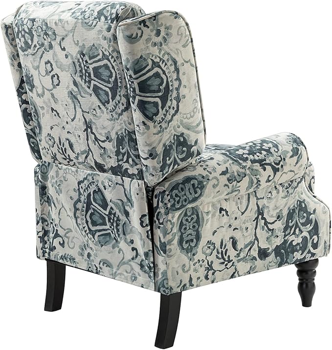 HULALA HOME Upholstered Wingback Recliner Chair Small Adjustable Footrest Push Back Single Reclining Sofa Mid Century Modern Lounge Armchair for Living Room Bedroom Reading/Floral