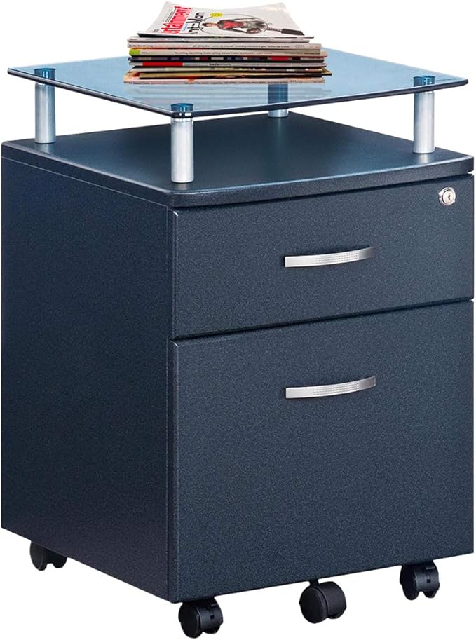 2 Drawer Small File Cabinet with Lock Modern Farmhouse Under Desk Locking Drawers Storage Cabinet Organizer for Home Office Filing FurnitureDarkgrey