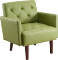 Accent Chairs Leather Accent Chair Modern Upholstered Living Room Chair Cozy Armchair Button Tufted Back and Wood Legs for Bedroom Office Cafe (Green)
