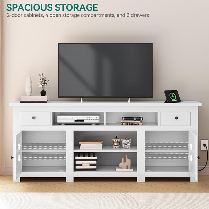 YITAHOME TV Stand for 75/80 Inch TV Entertainment Center TV Cabinet with Drawers and Power Outlet White TV Console for Living Room Furniture (70 Inch Lenght 30 Inch High)