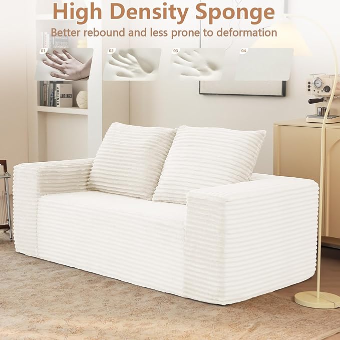 71 Boneless Couch Loveseat Sofa Comfy Deep Seat Cloud Couch Memory Foam No Assembly Required Floor Sofa for Living Room Bedroom Apartment Small Spaces Corduroy White
