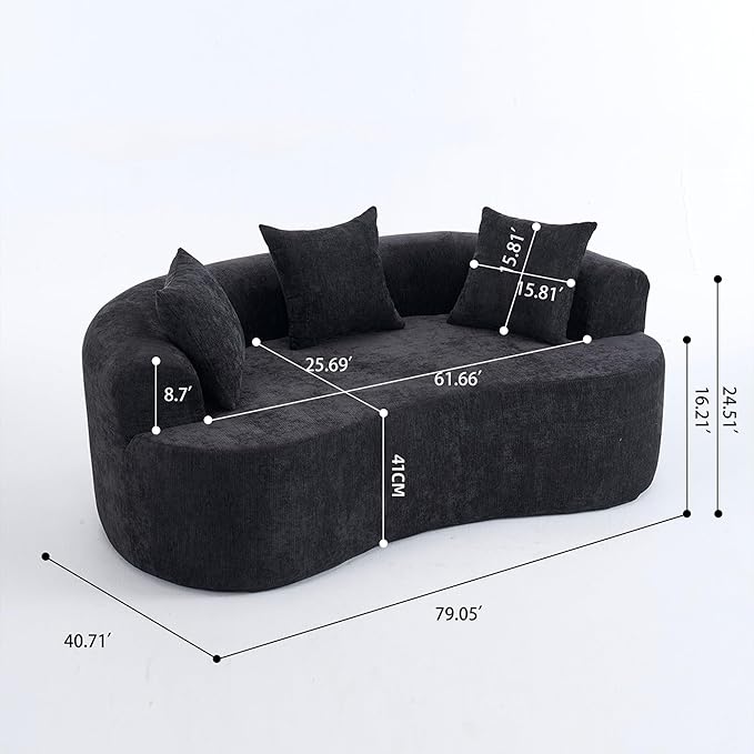 KEIKI 79 Crescent 3-Seater Sofa for Office &amp Studio Low-Back Modern Modular Couch with Deep Cushions Self-Inflating No-Assembly Chenille Sofa for Sleek Minimalist Interiors