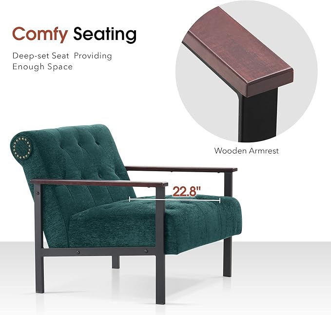 MCombo Modern Accent Chairs Chenille Upholstered Armchair Ergonomics Lounge Chair for Living Room HQ417 (1 Dark Green)