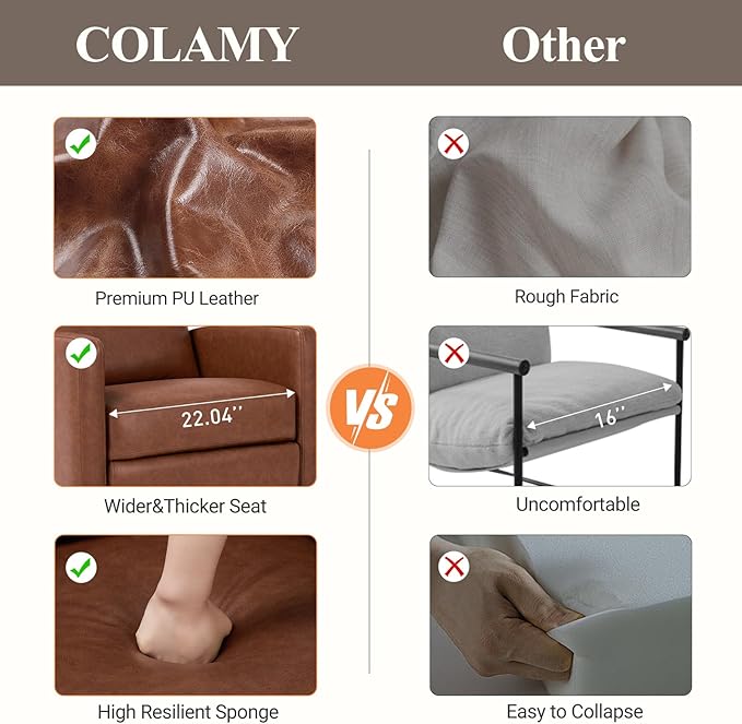 COLAMY Leather Recliner Chair for Adults Swivel Rocker Recliner for Small Spaces Wide Glider Rocking Nursery Chair with Ergonomic High Backrest for Home Living Room Office Bedroom（Cocoa）