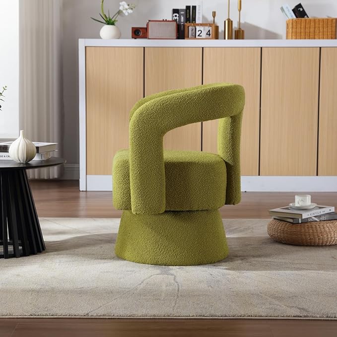360 Degree Swivel Cuddle Barrel Accent Chairs Round Armchairs with Wide Upholstered Fluffy Fabric Chair for Living Room Bedroom Office Waiting Rooms (Olive Green)