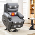 GarveeHome Power Lift Recliner Chair for Elderly Oversized Electric Lift Chair with Heat and Massage PU Leather Adjustable Recliner with Cup Holders &amp Side Pocket for Living Room Gray