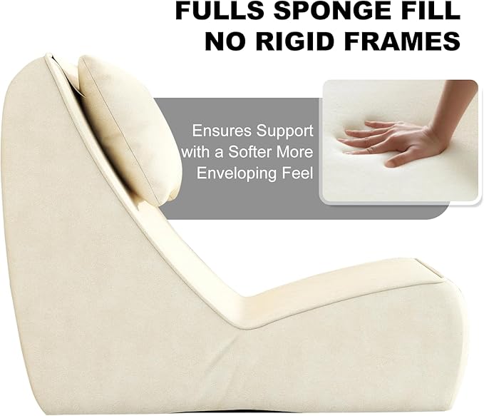 Giant Bean Bag Chair for Adults - Indoor Chaise Lounge with Neck Pillow &amp Ottoman All-in-One Sponge Design Comfy Floor Chair for Reading Gaming Napping and Movies (Khaki)