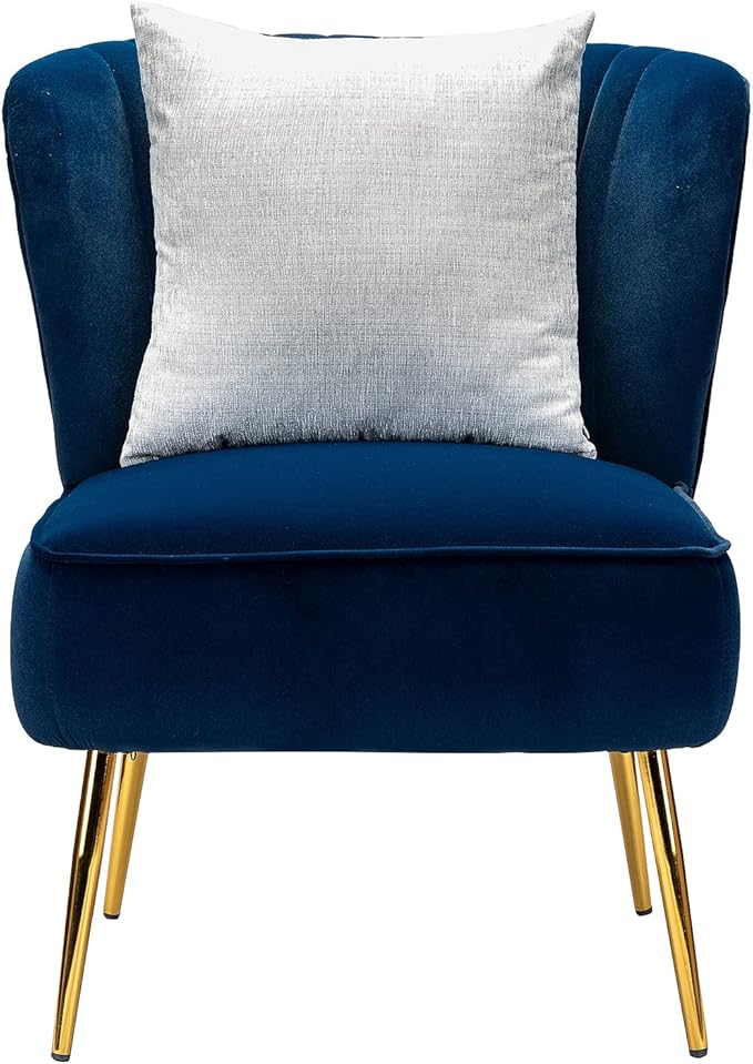 Tina's Home Velvet Armless Accent Chair Upholstered Modern Small Side Chair with Golden Legs Comfy Cute Wingback Slipper Chair for Living Room Study Beauty Room Thickly Padded(Navy)