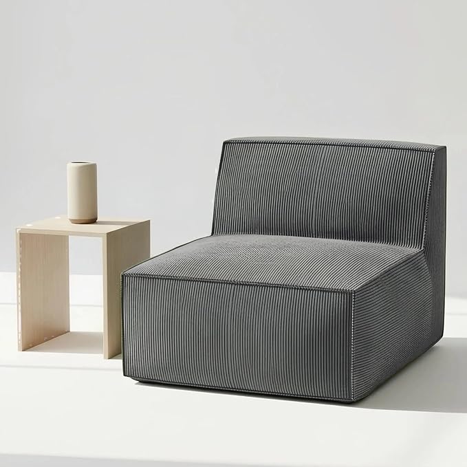 Amada Memory Foam Modular Sofa 30.7 Convertible Single Seater with Back Support - Plush Corduroy Lounge Chair for Bedroom Living Room | Sectional Middle Piece（1-Seater Back ChairGrey）