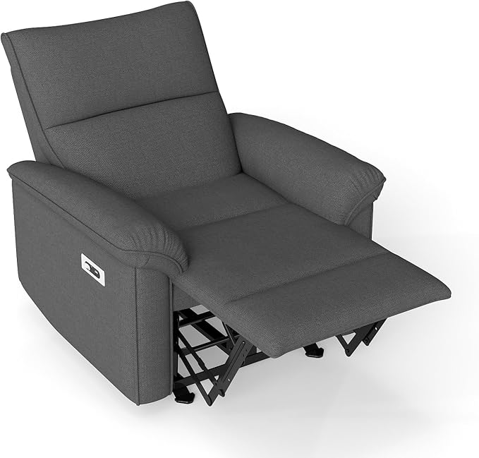 KEIKI Wall Hugger Recliner Chair Zero Wall Electric Recliner Chairs with USB Port Electric Recliner for Living Room Fabric Reclining Armchair for Small Space Dark Gray
