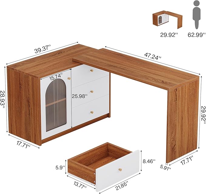 Tribesigns L Shaped Computer Desk with Drawers Modern Corner Home Office Desk with Reversible Storage Cabinet Long Study Writing Desk Workstation for Home Office Rustic Brown