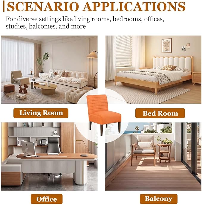 Modern Accent Chair for Living Room Upholstered Armless Slipper Chair with Back &amp Wood Legs Comfy Small Chair for Bedroom Living Room Reading Spaces Office (Orange)
