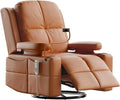 Triple Motor Power Swivel Rocker Recliner Chair with Adjustable Armrests for Adults FSC Certified Faux Leather Rocking Chair for Living Room Brown