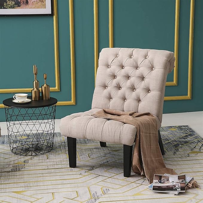 HAOBO Home Armless Accent Chair Button Tufted Slipper Chair Side Chair for Living Room Bedroom Funiture