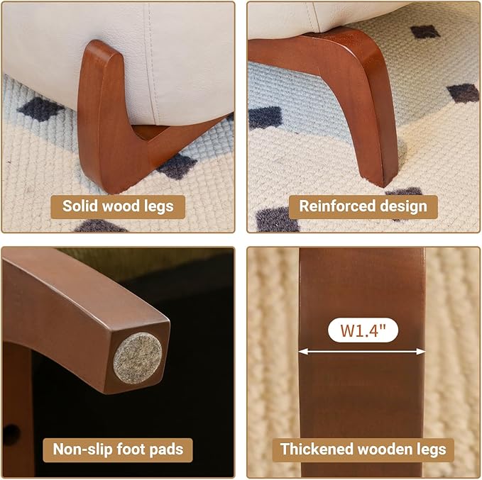 HAZO Cute Accent Chair with Solid Wood Legs Velvet Living Room Chair with Soft Cushion Cozy Bedroom Chair Comfy Armless Reading Chair for Apartment Waiting Room Balcony (Cream Leather)