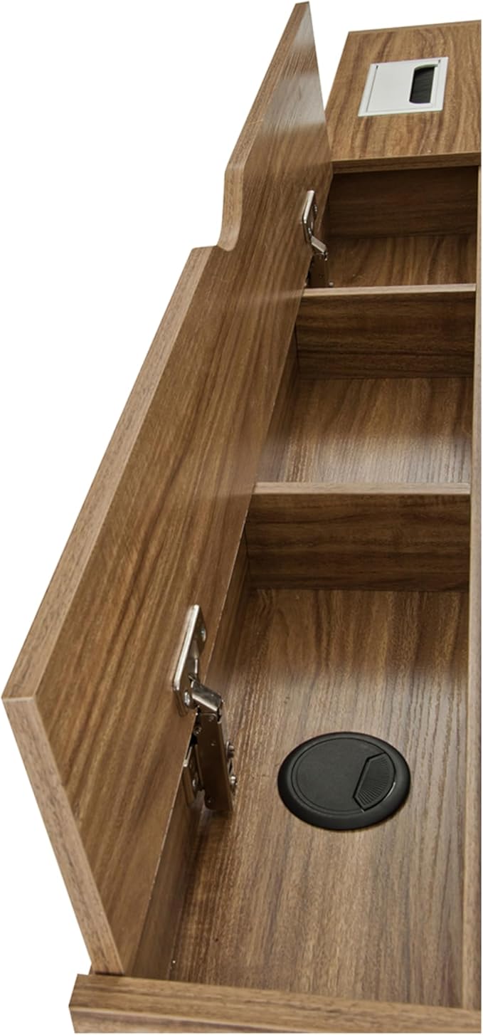 51 Compact Computer Desk with Black Tempered Glass Top Easy-Access Back Storage Compartment 2 Drawers Open Shelf and Cable Management Stylish Home Office Desk with White Steel Frame Walnut