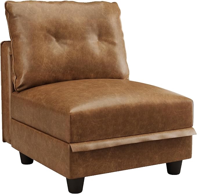 LLappuil Modular Sectional Sofa Middle Module Storage Seat for Customizable Couch Accent Armless Chair Modern Brown Faux Leather