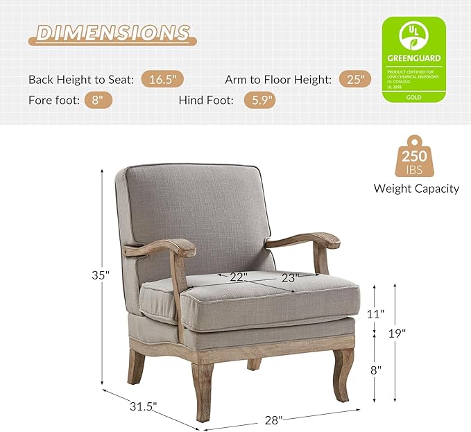HULALA HOME Mid-Century Modern Accent Chair Upholstered Lounge Arm Chair with Solid Wood Legs and Armrest Removable Cushion Comfy Retro Reading Armchair for Living Room Bedroom Balcony Grey