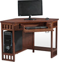 BOWERY HILL Home Office Corner Computer and Writing Desk in Mission Oak with Dropfront Drawer for Laptop and Keyboard
