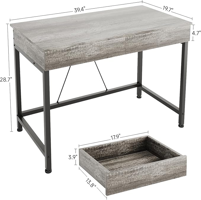 Mexin Small Desk with 2 Wooden Drawers 40 Inch Home Office Writing Desk Vanity Desk with Storage Computer Desk for Bedroom Small Spaces Table for Office Work Kids Study Makeup Gray Oak