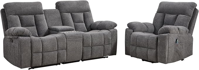 CANMOV Recliner Sofa Set Power Lift Recliner with Massage&ampHeat and Loveseat Set Reclining Sofa with Storage ConsoleHidden Cup Holders for Living Room Grey