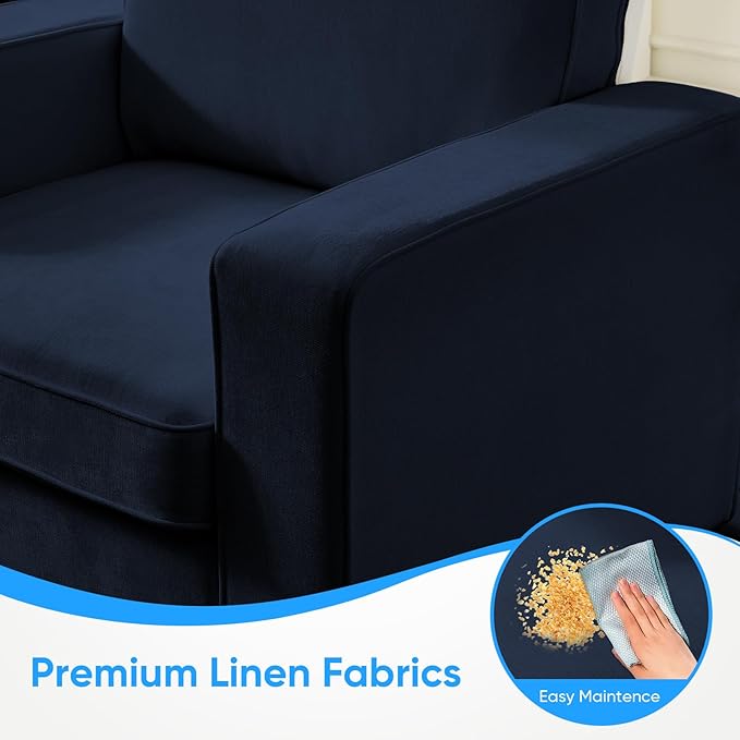 PUREMIND 360° Swivel Accent Chair Wide Upholstered Arm Chair with Wide Armrests Modern Square Sofa Living Room Chair for Bedroom Corner Reading Blue